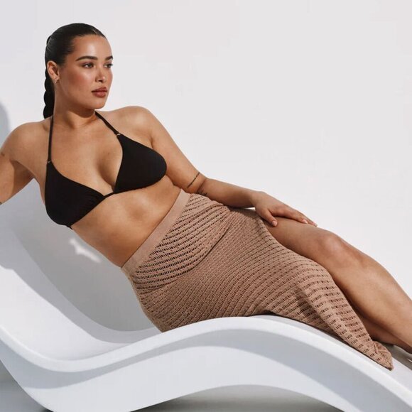 NWT Knix Crochet-Knit Maxi Beach Skirt Cover-Up Taupe Tan M/L - Picture 2 of 9